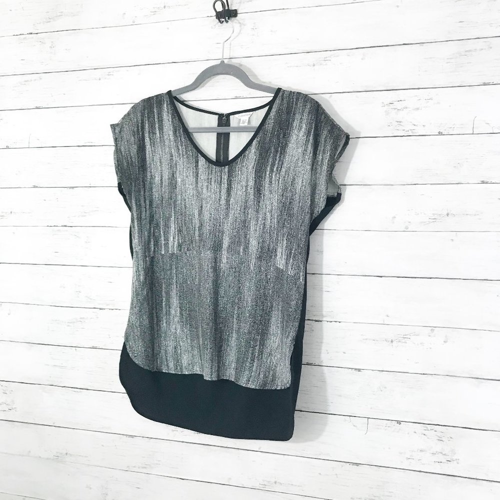 Calvin Klein Black and White High Low Blouse - XS